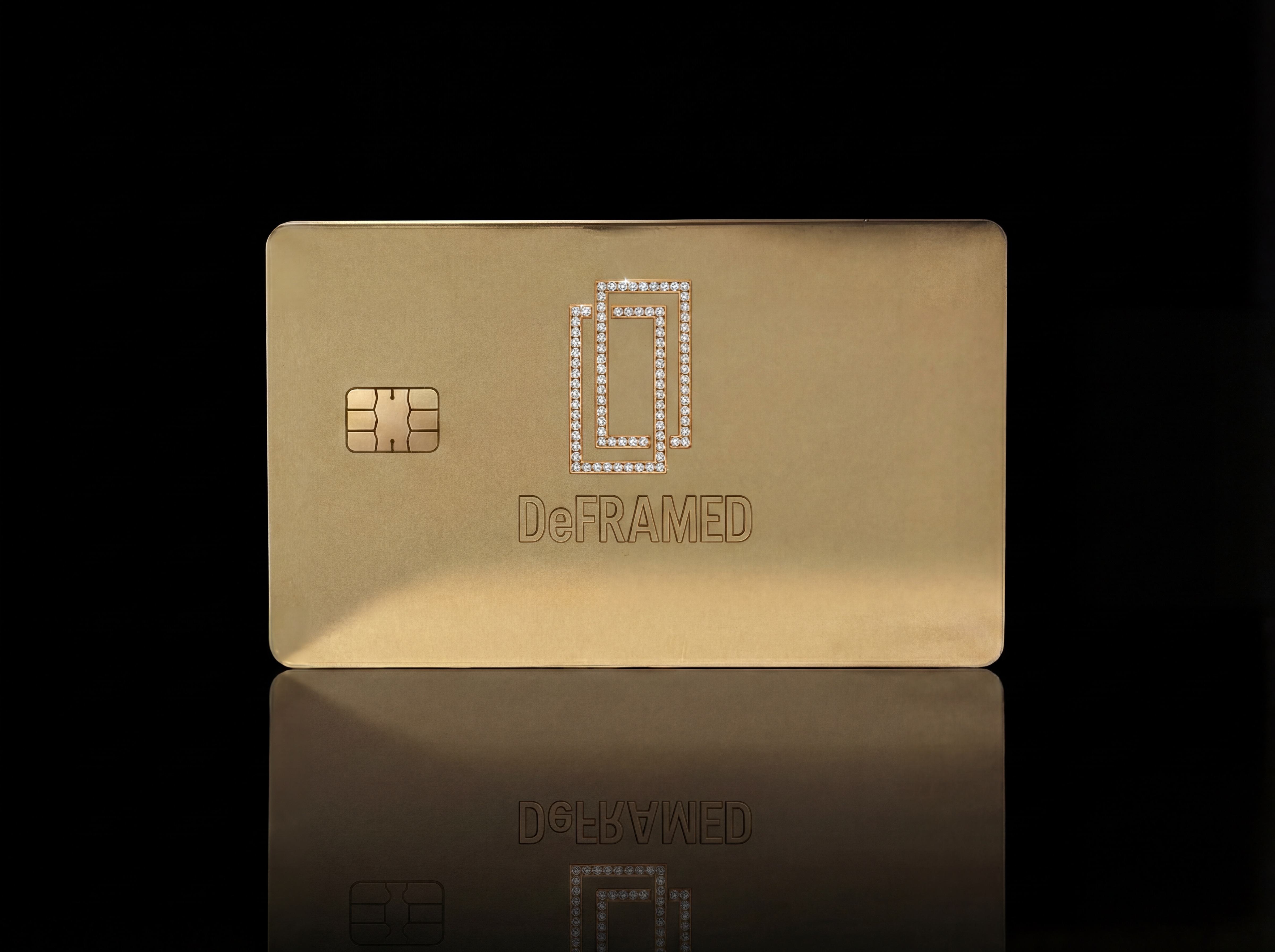 Gold polished DeFRAMED card with diamond-encrusted logo